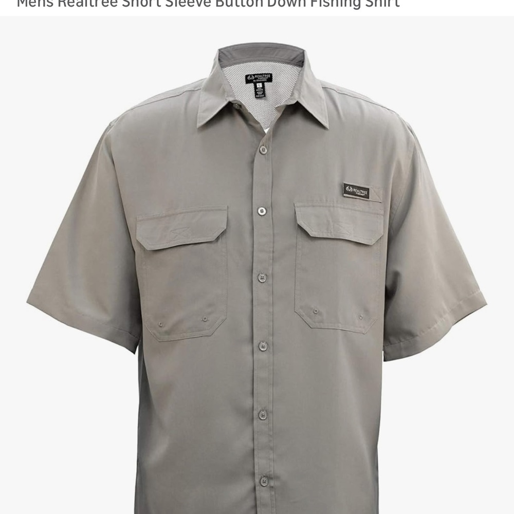 Realtree Mens Fishing Shirt Short Sleeve Button Up Gray Outdoor Vented shirt